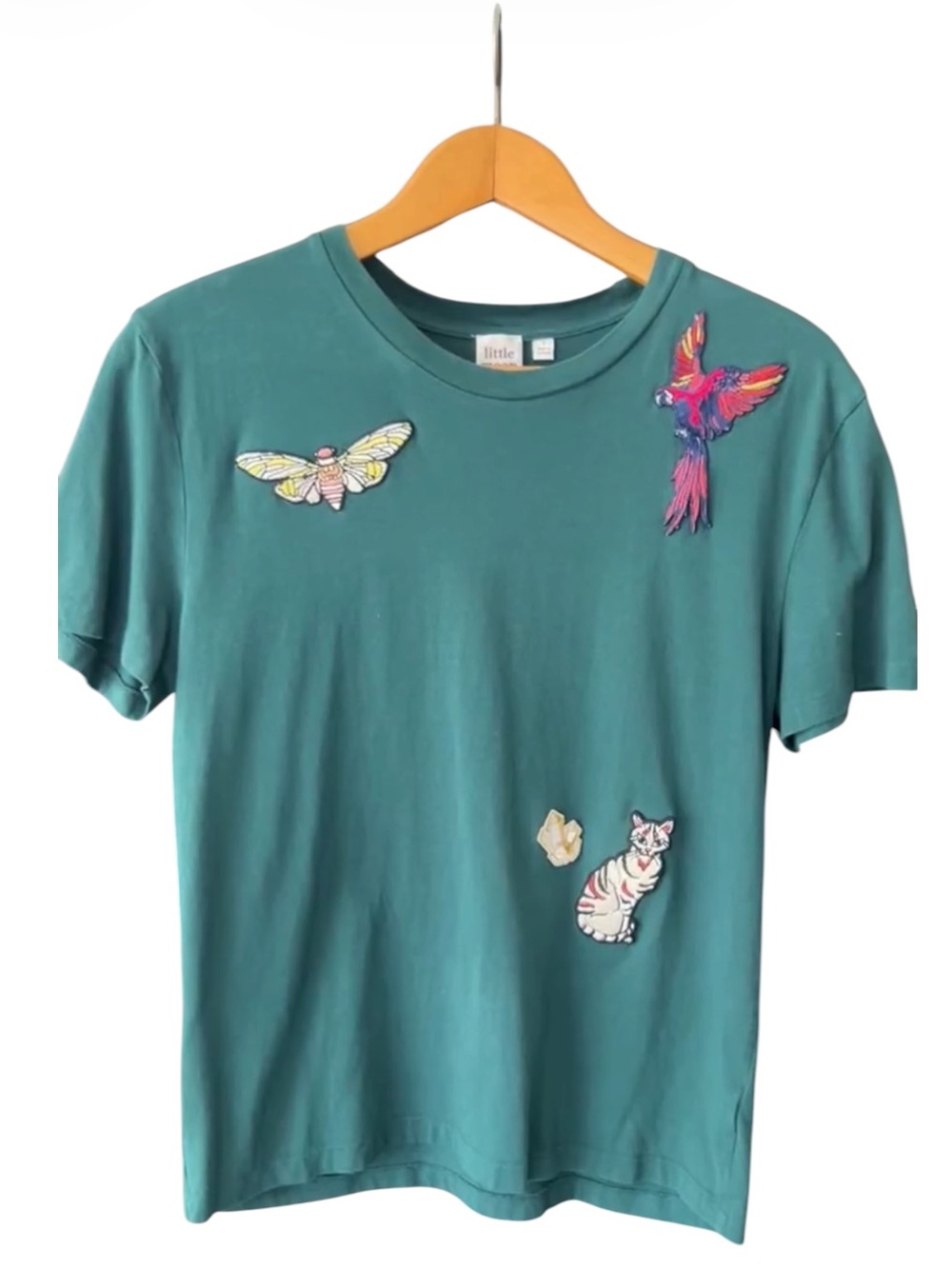 Aritzia Little Moon Teal Green Embroidered Patches T-Shirt Size S